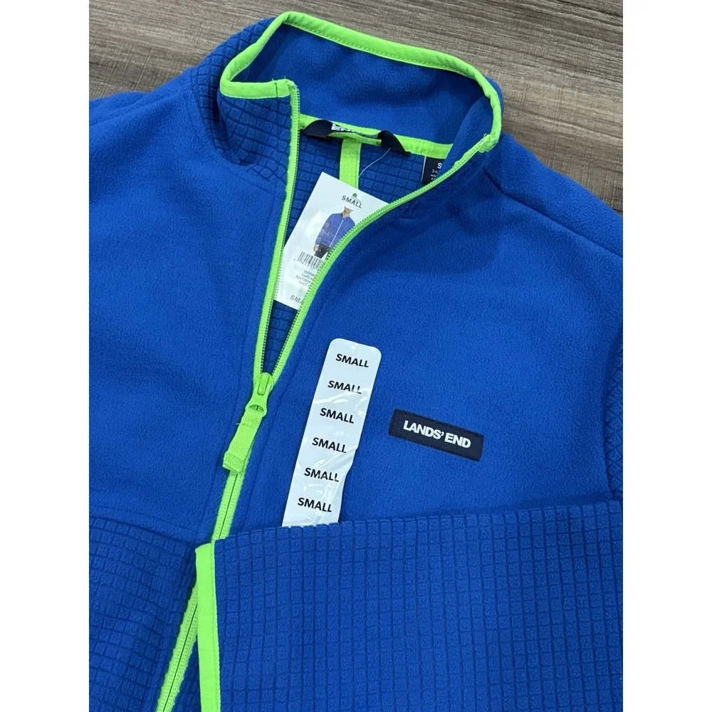 Lands End Mens Fleece Full Zip Jacket 100%‎ Size Small NWT Blue Green